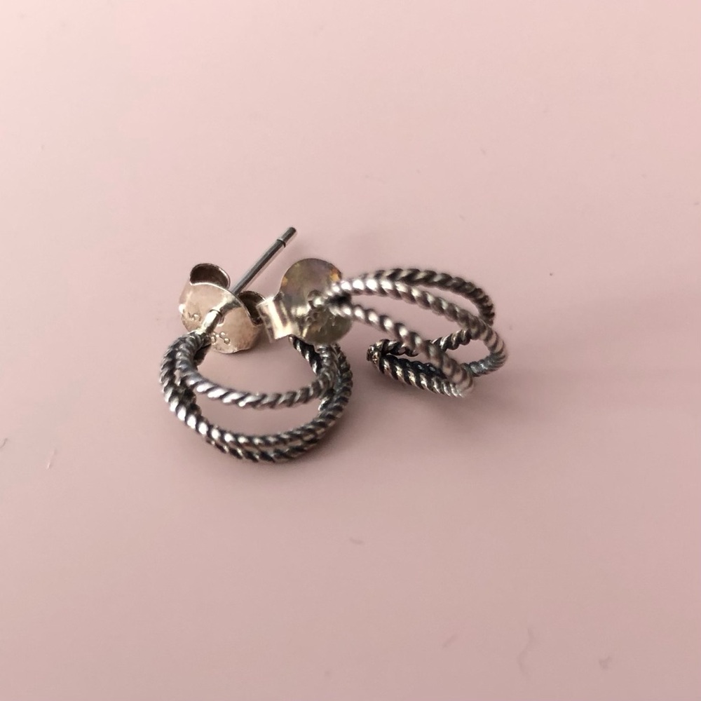 Aged Silver Twisted Triple Hoop Earrings